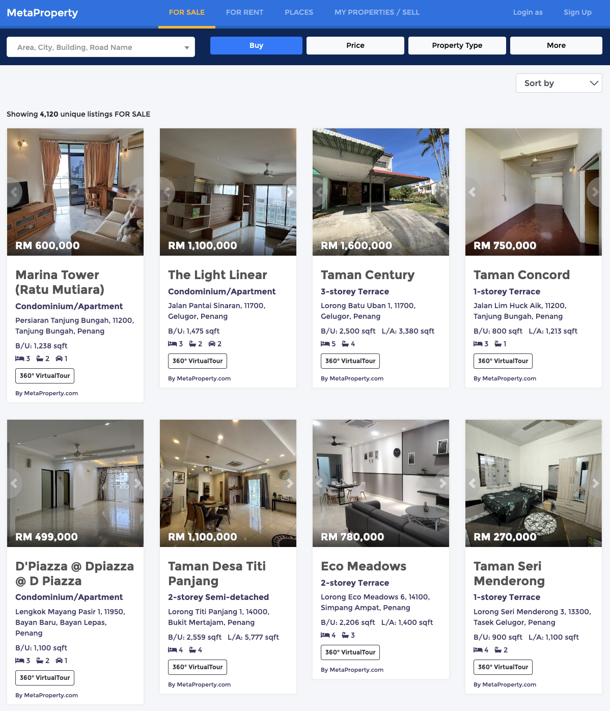 MetaProperty virtual tour listings preview